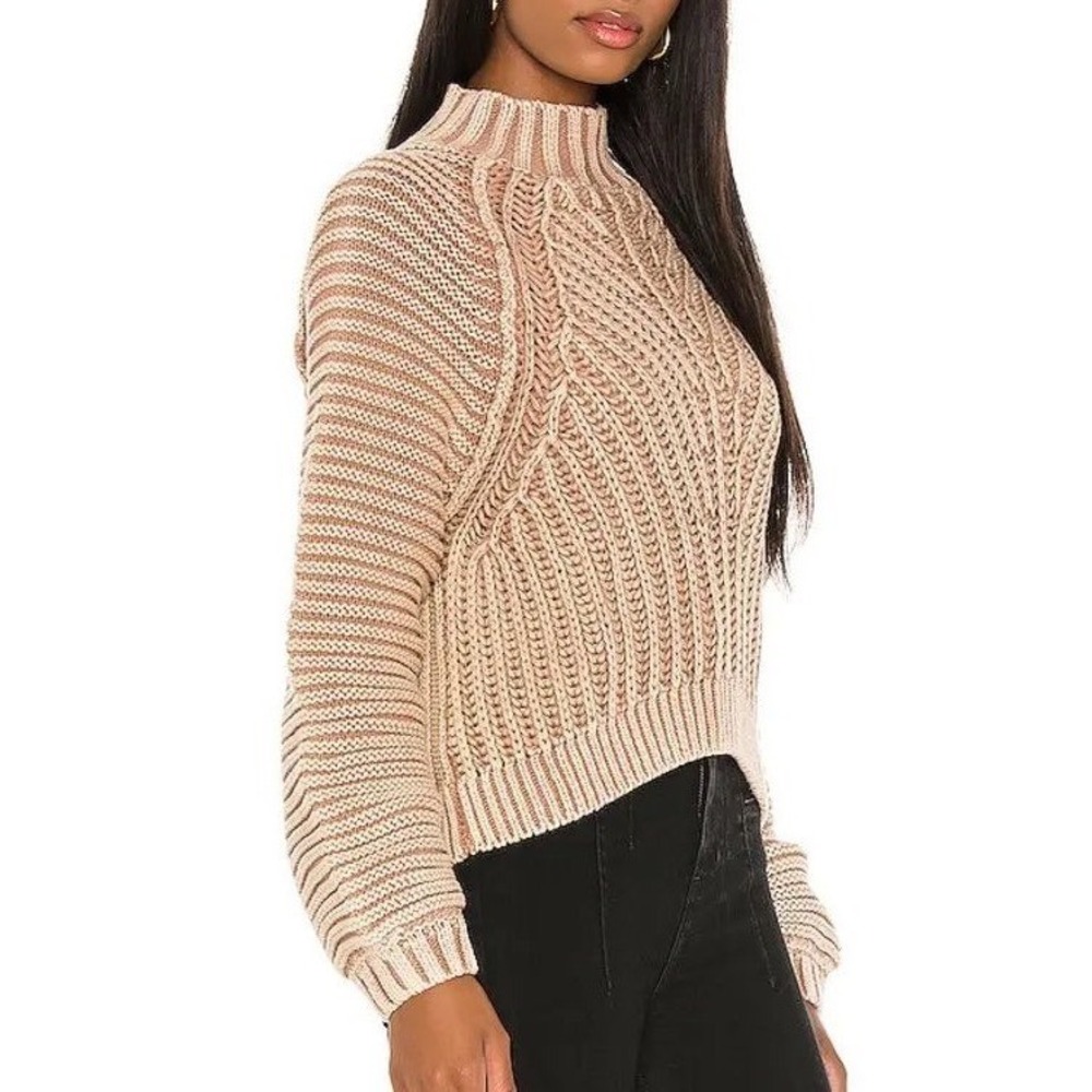 Free People Women XL Sweetheart Chunky Rib Knit Mock Neck Sweater Beige Cotton
